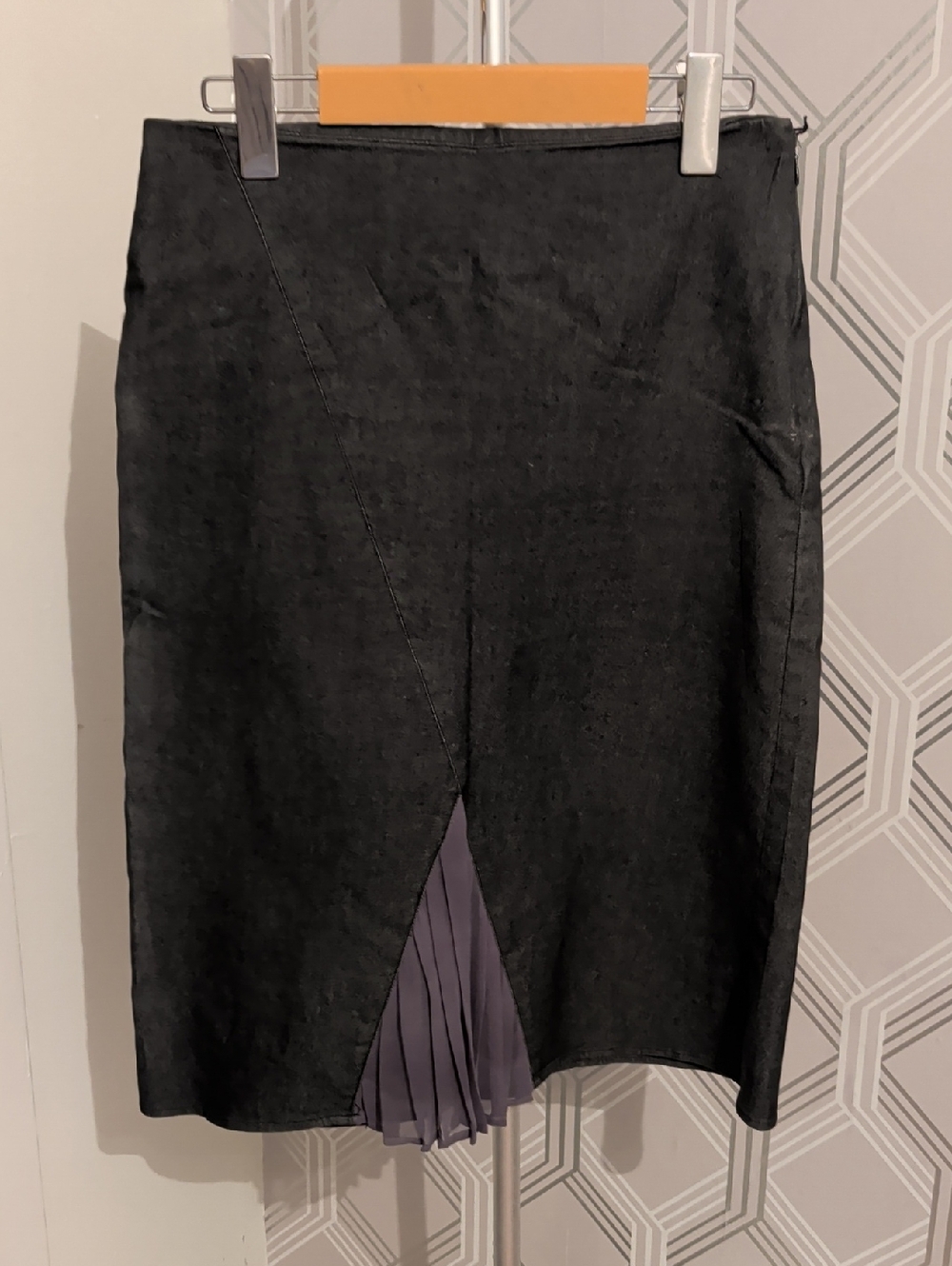 charcoal Midi Pencil Skirt with Grey Pleat